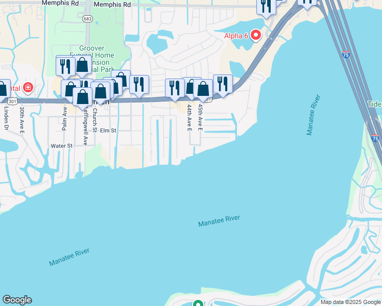 map of restaurants, bars, coffee shops, grocery stores, and more near 4403 7th Street East in Ellenton