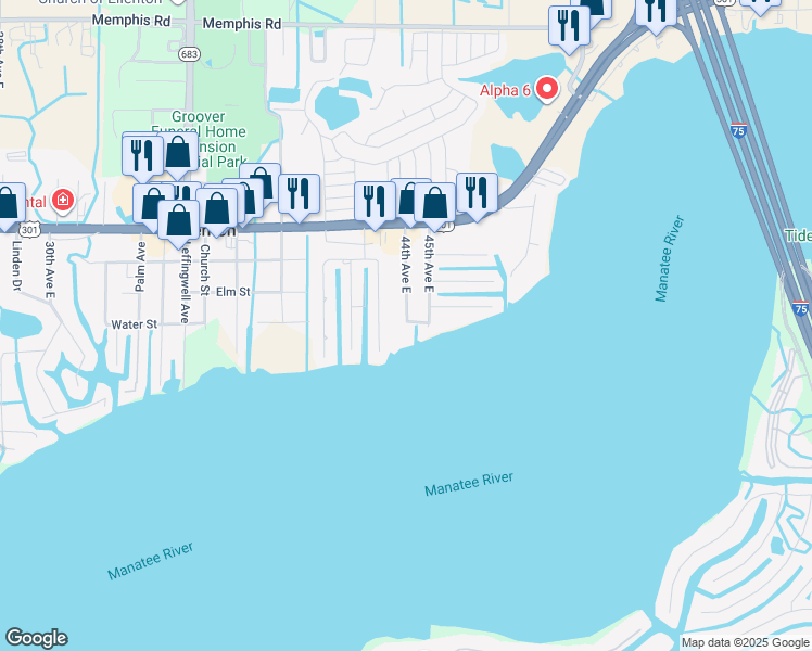 map of restaurants, bars, coffee shops, grocery stores, and more near 4403 7th Street East in Ellenton