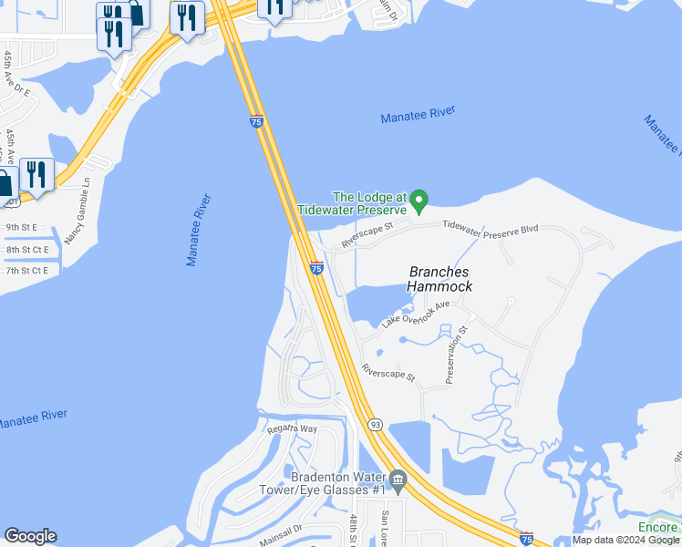 map of restaurants, bars, coffee shops, grocery stores, and more near 1131 Riverscape Street in Bradenton