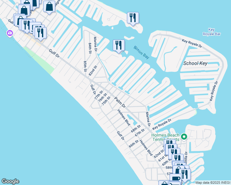 map of restaurants, bars, coffee shops, grocery stores, and more near 403 75th Street in Holmes Beach