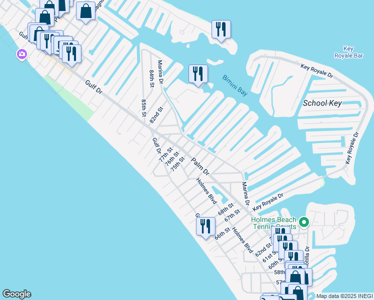map of restaurants, bars, coffee shops, grocery stores, and more near 403 75th Street in Holmes Beach