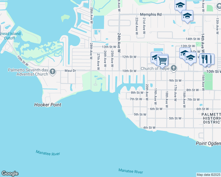 map of restaurants, bars, coffee shops, grocery stores, and more near 803 25th Avenue West in Palmetto
