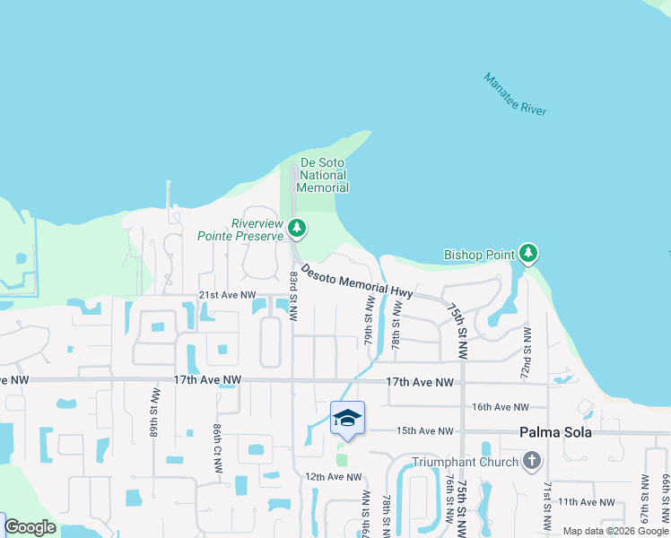 map of restaurants, bars, coffee shops, grocery stores, and more near 8102 Desoto Memorial Highway in Bradenton