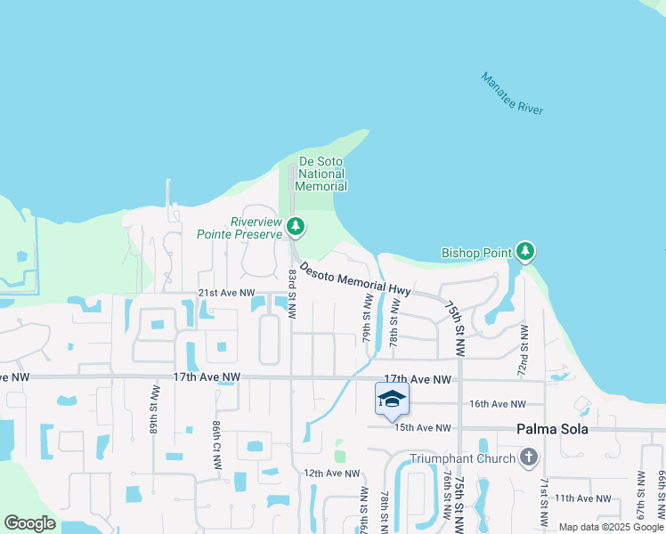 map of restaurants, bars, coffee shops, grocery stores, and more near 8102 Desoto Memorial Highway in Bradenton