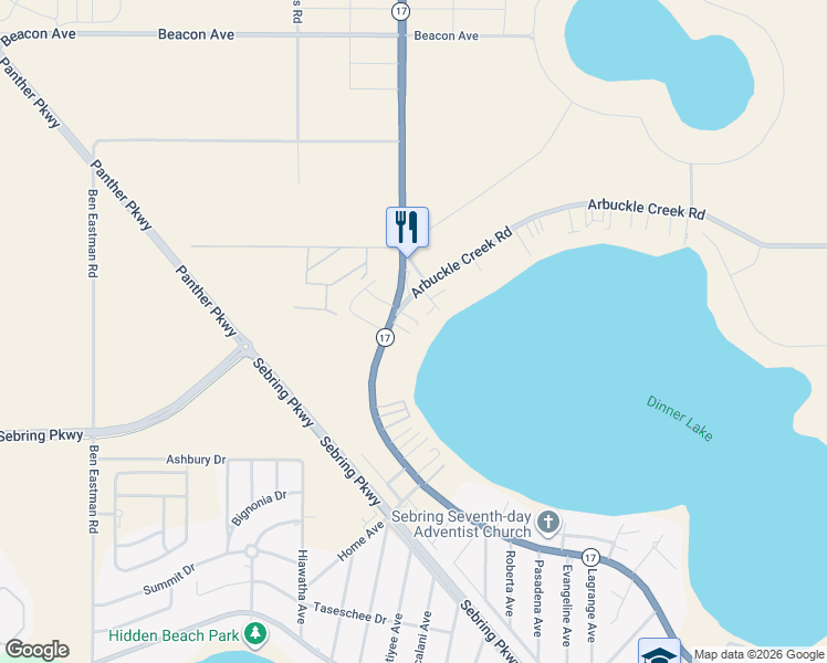 map of restaurants, bars, coffee shops, grocery stores, and more near 3236 Florida 17 in Sebring