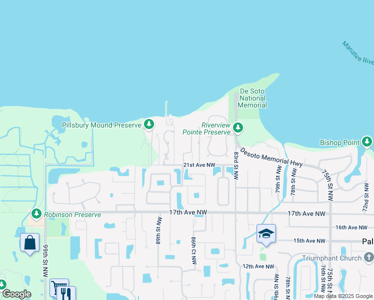 map of restaurants, bars, coffee shops, grocery stores, and more near 2205 87th Street Northwest in Bradenton