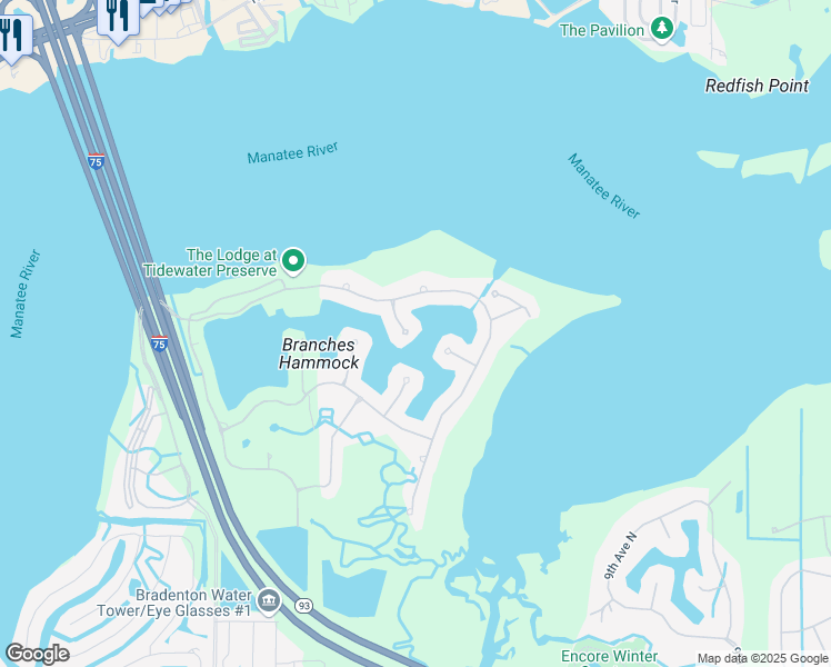 map of restaurants, bars, coffee shops, grocery stores, and more near 1237 Tidewater Court in Bradenton