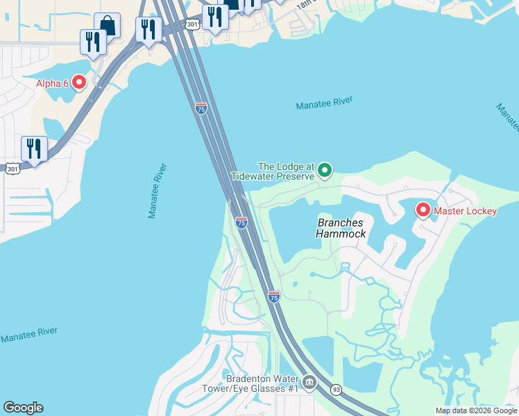 map of restaurants, bars, coffee shops, grocery stores, and more near 5502 Tidewater Preserve Boulevard in Bradenton