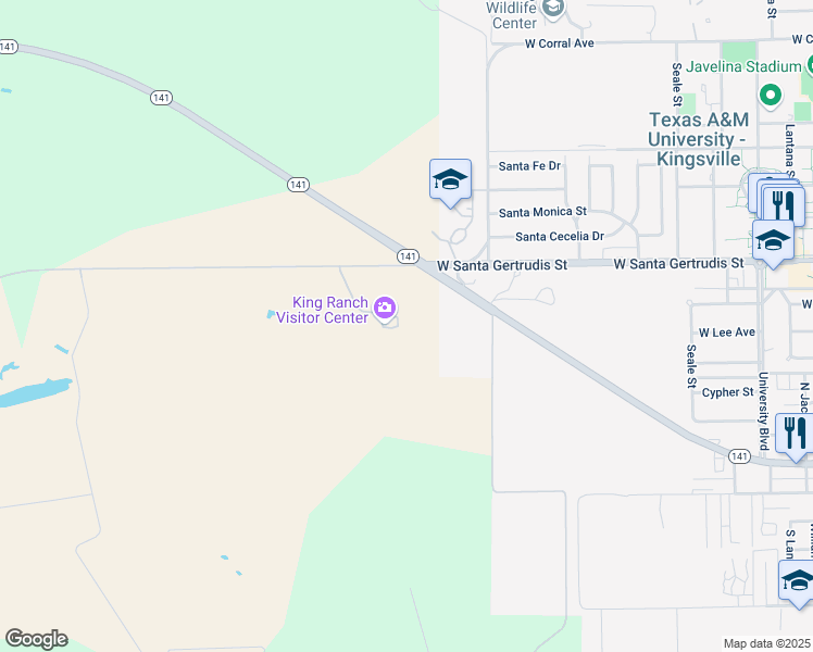 map of restaurants, bars, coffee shops, grocery stores, and more near 2205 Hwy 141 in Kingsville