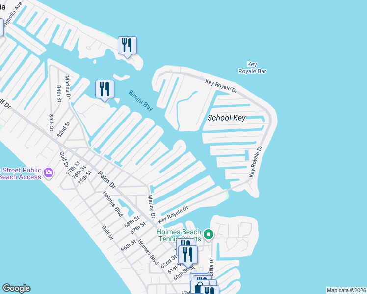 map of restaurants, bars, coffee shops, grocery stores, and more near 535 70th Street in Holmes Beach