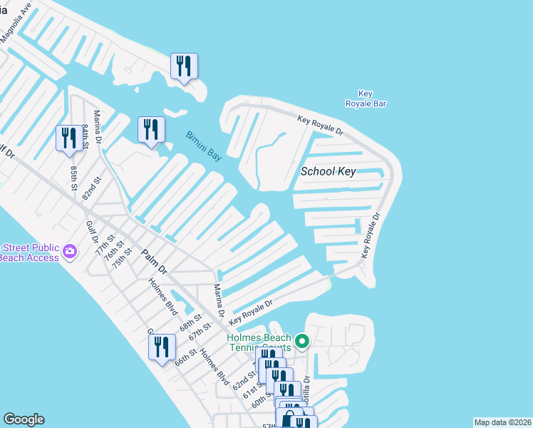 map of restaurants, bars, coffee shops, grocery stores, and more near 535 70th Street in Holmes Beach