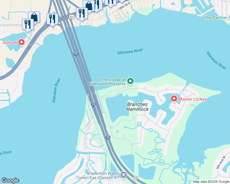 map of restaurants, bars, coffee shops, grocery stores, and more near 1240 Riverscape Street in Bradenton