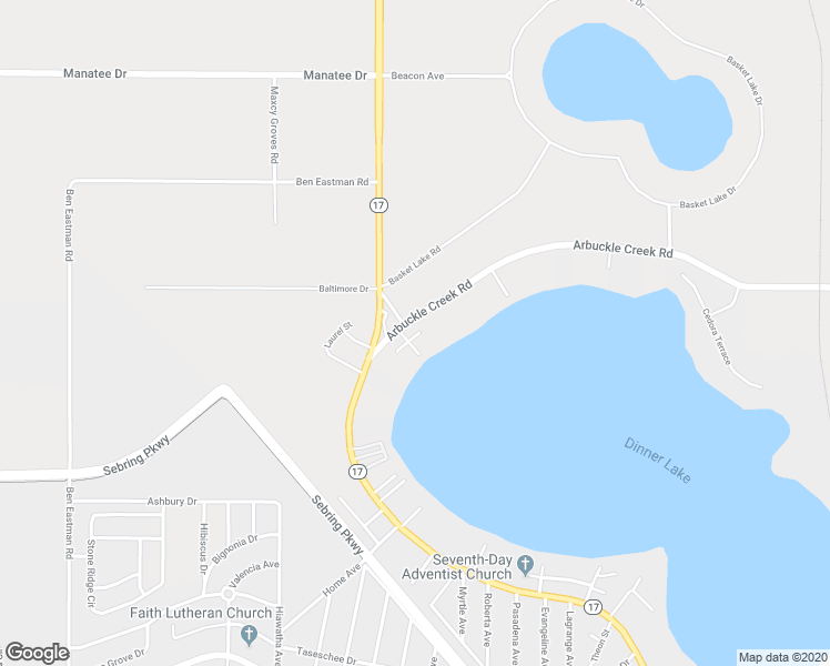 map of restaurants, bars, coffee shops, grocery stores, and more near 2530 Park Plaza in Sebring