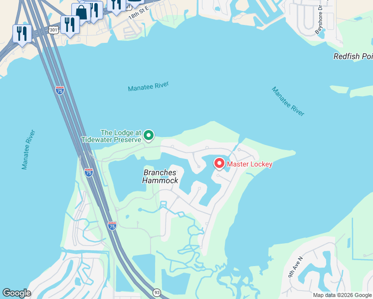map of restaurants, bars, coffee shops, grocery stores, and more near 5124 Tidewater Preserve Boulevard in Bradenton
