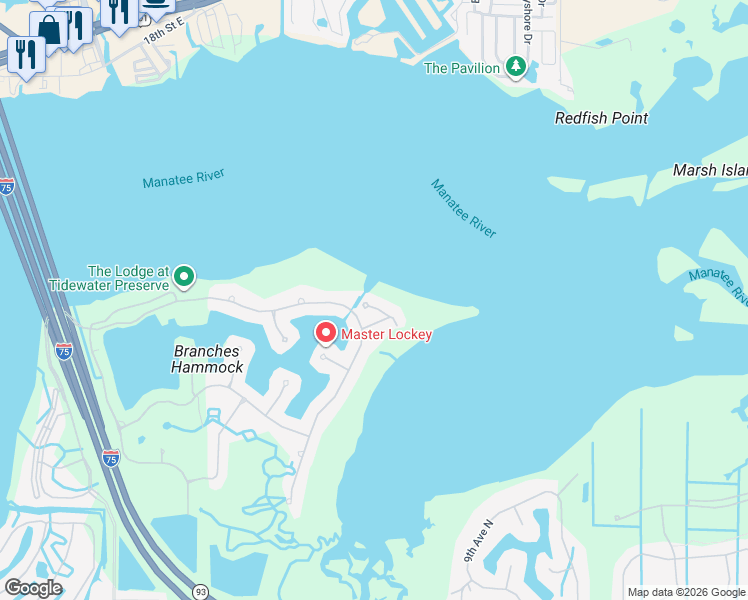 map of restaurants, bars, coffee shops, grocery stores, and more near 1254 Tyne Lane in Bradenton