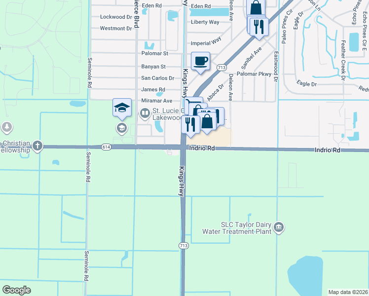 map of restaurants, bars, coffee shops, grocery stores, and more near Indrio Rd & N Kings Hwy in Lakewood Park