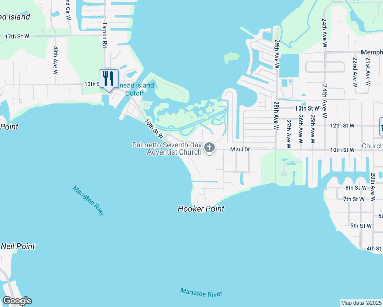 map of restaurants, bars, coffee shops, grocery stores, and more near 908 35th Avenue Drive West in Palmetto