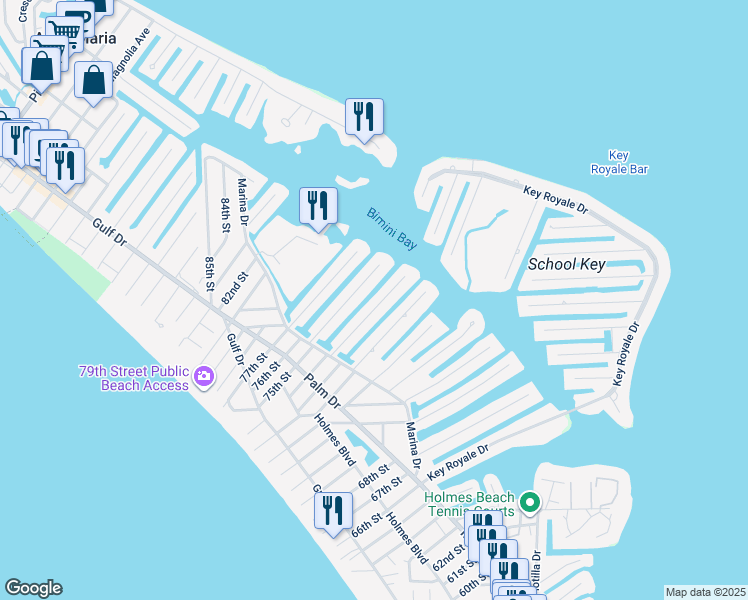 map of restaurants, bars, coffee shops, grocery stores, and more near 515 74th Street in Holmes Beach
