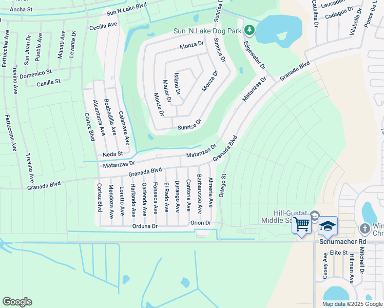 map of restaurants, bars, coffee shops, grocery stores, and more near 6060 Granada Boulevard in Sebring