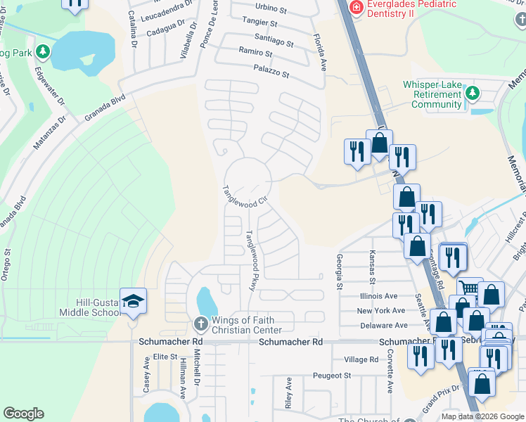 map of restaurants, bars, coffee shops, grocery stores, and more near 3000 Tanglewood Parkway in Sebring