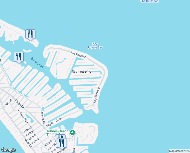 map of restaurants, bars, coffee shops, grocery stores, and more near 608 Emerald Lane in Holmes Beach