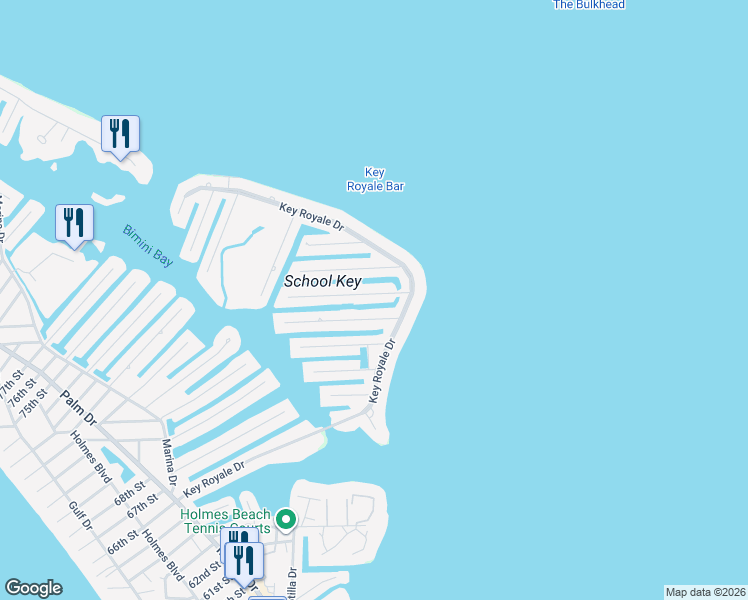 map of restaurants, bars, coffee shops, grocery stores, and more near 608 Emerald Lane in Holmes Beach