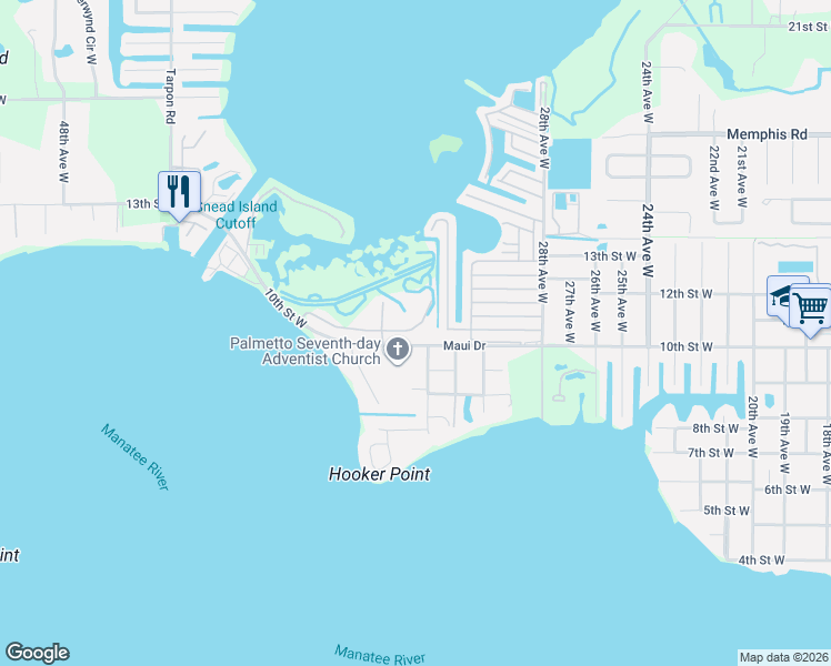 map of restaurants, bars, coffee shops, grocery stores, and more near 3233 10 Th Lane West in Palmetto