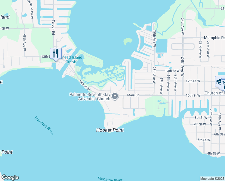 map of restaurants, bars, coffee shops, grocery stores, and more near 3334 10 Th Lane West in Palmetto