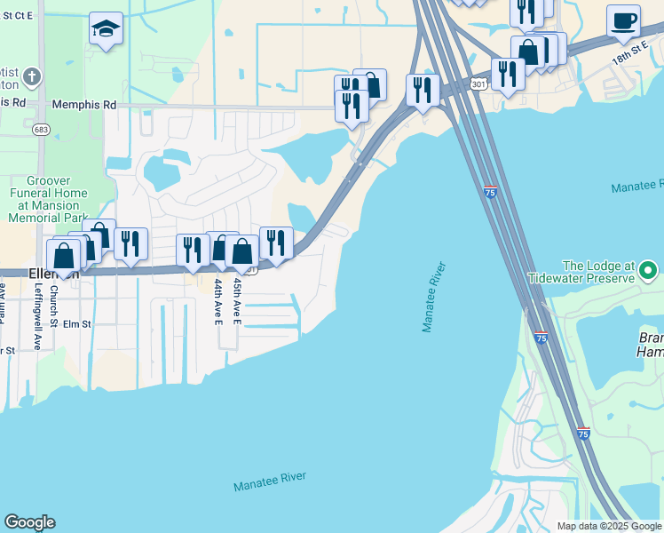 map of restaurants, bars, coffee shops, grocery stores, and more near 1012 Nancy Gamble Lane in Ellenton