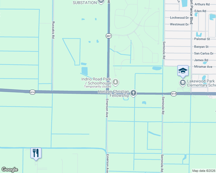 map of restaurants, bars, coffee shops, grocery stores, and more near 5120 Emerson Avenue in Fort Pierce