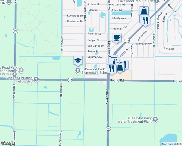 map of restaurants, bars, coffee shops, grocery stores, and more near 7508 Laguna Road in Fort Pierce