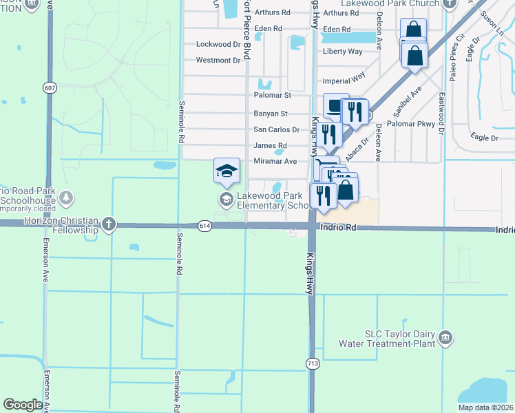 map of restaurants, bars, coffee shops, grocery stores, and more near 7508 Laguna Road in Fort Pierce
