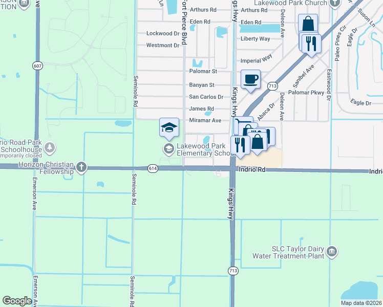 map of restaurants, bars, coffee shops, grocery stores, and more near 7508 Laguna Road in Fort Pierce