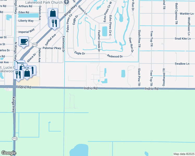 map of restaurants, bars, coffee shops, grocery stores, and more near 6028 Indrio Road in Fort Pierce