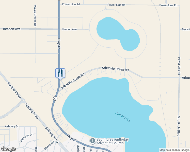 map of restaurants, bars, coffee shops, grocery stores, and more near 1877 Arbuckle Creek Road in Sebring