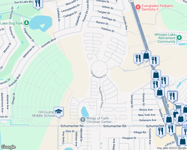 map of restaurants, bars, coffee shops, grocery stores, and more near 1599 Carefree Pkwy in Sebring