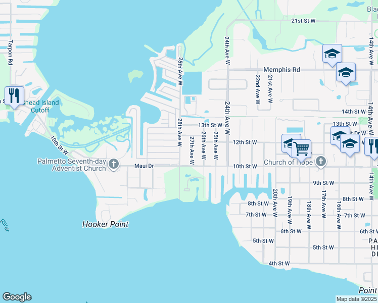 map of restaurants, bars, coffee shops, grocery stores, and more near 1013 27th Avenue West in Palmetto