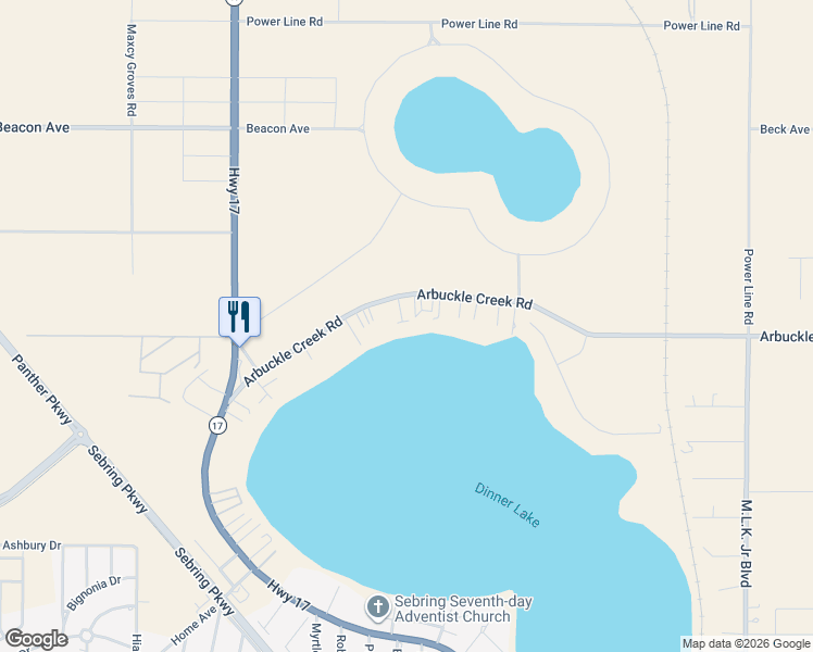 map of restaurants, bars, coffee shops, grocery stores, and more near 1877 Arbuckle Creek Road in Sebring