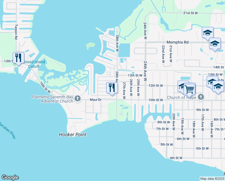 map of restaurants, bars, coffee shops, grocery stores, and more near 139 Capri Drive in Palmetto