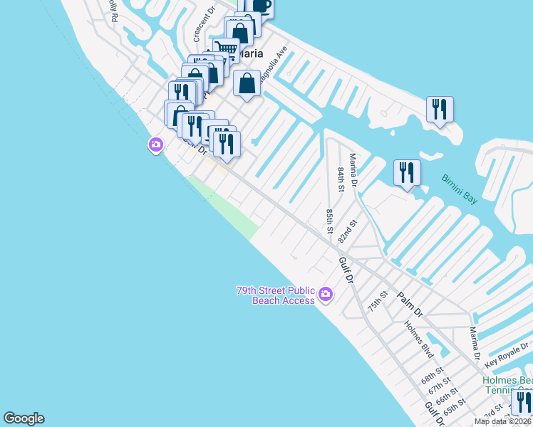 map of restaurants, bars, coffee shops, grocery stores, and more near 110 Maple Avenue in Anna Maria