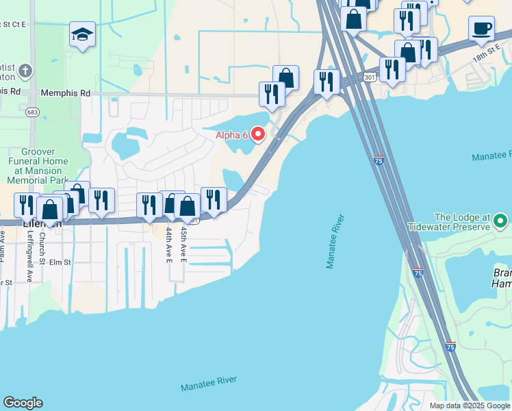 map of restaurants, bars, coffee shops, grocery stores, and more near 1012 Nancy Gamble Lane in Ellenton