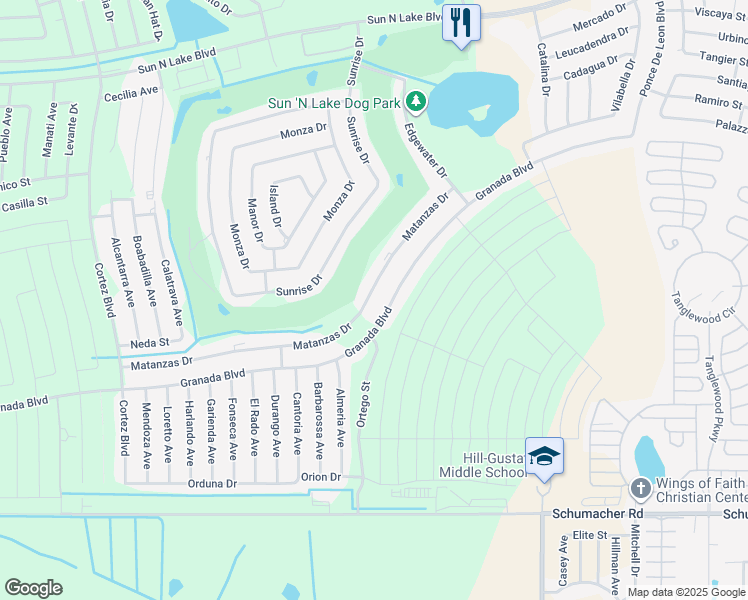 map of restaurants, bars, coffee shops, grocery stores, and more near 5724 Matanzas Drive in Sebring