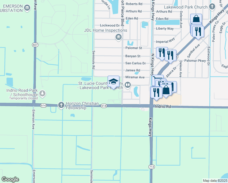 map of restaurants, bars, coffee shops, grocery stores, and more near 7800 Indrio Road in Fort Pierce