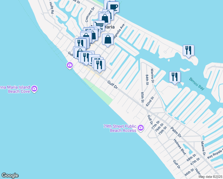 map of restaurants, bars, coffee shops, grocery stores, and more near 111 Cedar Avenue in Anna Maria