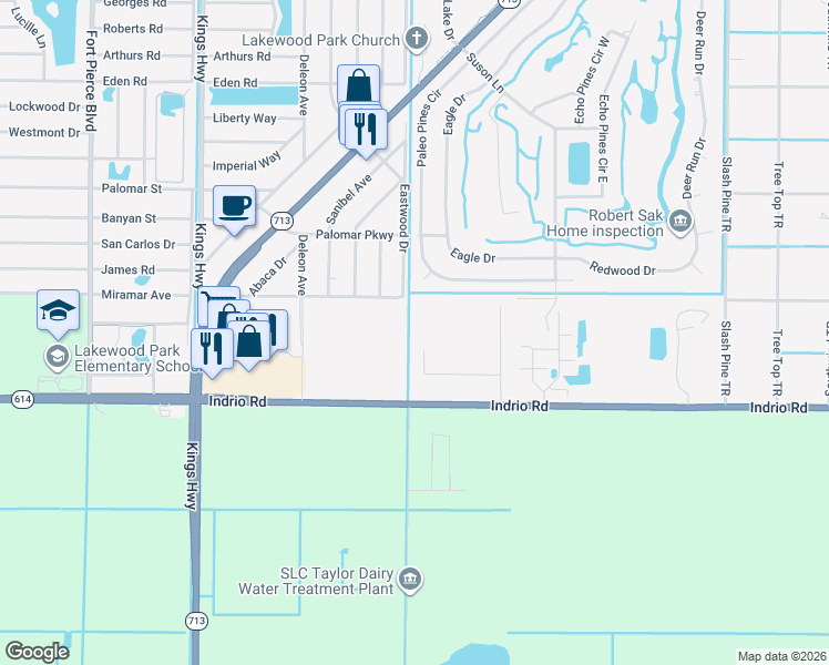 map of restaurants, bars, coffee shops, grocery stores, and more near 4930 Grovers Road in Fort Pierce