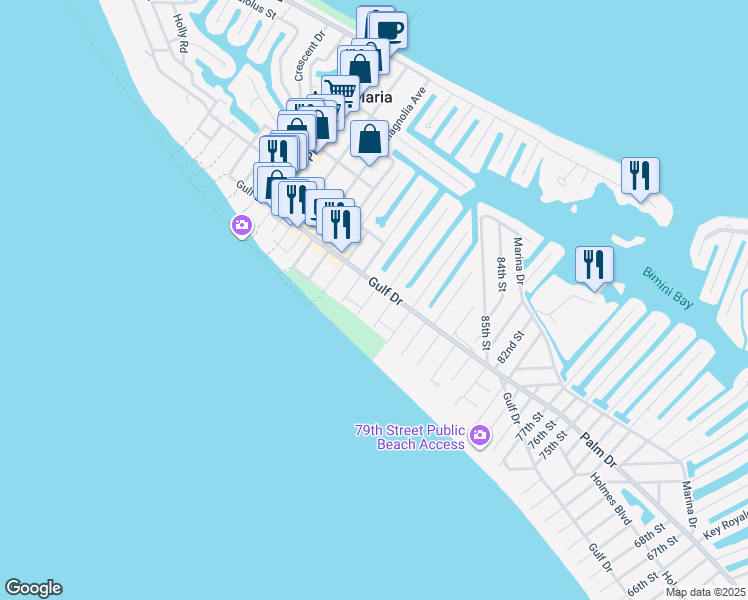 map of restaurants, bars, coffee shops, grocery stores, and more near 111 Cedar Avenue in Anna Maria