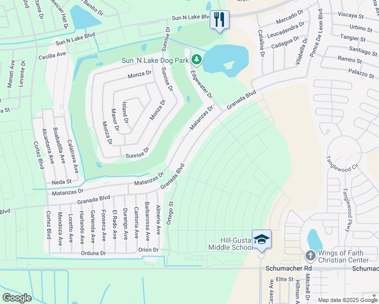 map of restaurants, bars, coffee shops, grocery stores, and more near 5701 Granada Boulevard in Sebring