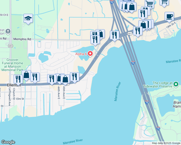 map of restaurants, bars, coffee shops, grocery stores, and more near 4905 U.S. 301 in Ellenton