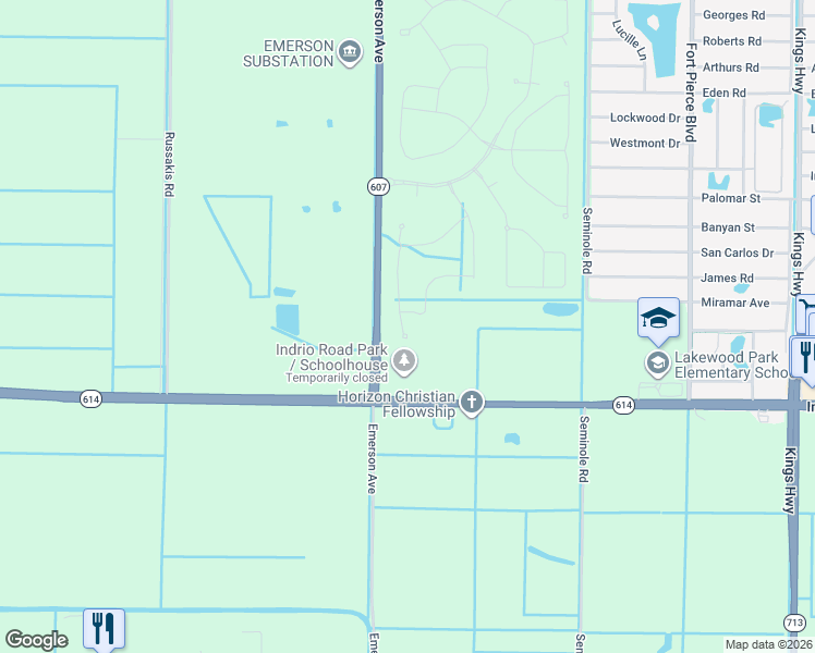 map of restaurants, bars, coffee shops, grocery stores, and more near 5120-5238 Emerson Avenue in Fort Pierce