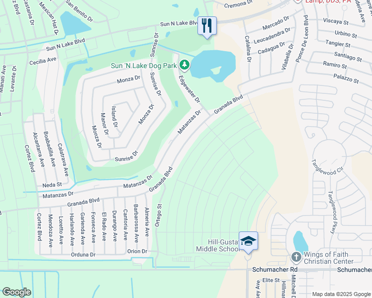map of restaurants, bars, coffee shops, grocery stores, and more near 5701 Granada Boulevard in Sebring